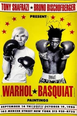 1985 Warhol and Basquiat Boxing Exhibition Poster, Hand Signed by Basquiat