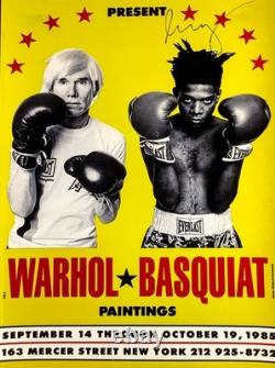 1985 Warhol and Basquiat Boxing Exhibition Poster, Hand Signed by Basquiat