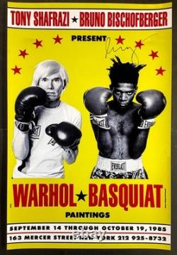 1985 Warhol and Basquiat Boxing Exhibition Poster, Hand Signed by Basquiat