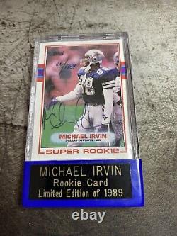 1989 Michael Irvin AUTOGRAPHED Topps Rookie Card RC #383 Dallas Cowboys