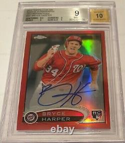 2012 Topps Chrome Red Refractor Auto Bryce Harper 2/25 Rookie Rc Bgs 9 10 #bh