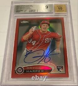 2012 Topps Chrome Red Refractor Auto Bryce Harper 2/25 Rookie Rc Bgs 9 10 #bh