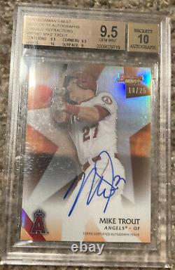 2015 Bowman's Best'15 Auto Orange Refractor Mike Trout /25 BGS 9.5 With 10