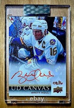2018-19 UD Clear Cut BRETT HULL Red Ink Canvas On Card Auto /16 Hand Numbered