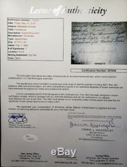 ABRAHAM LINCOLN JSA LOA Hand Signed 1862 War Document Autograph Authenticated