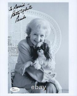 BETTY WHITE HAND SIGNED 8x10 PHOTO GREAT POSE WITH DOG TO DAVID JSA