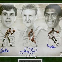 Big Three Larry Bird, Kevin McHale, Robert Parish Hand Signed & Framed Boston Ce