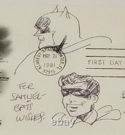 Bob Kane Signed Hand Drawn Sketch Batman + Robin Autograph PSA DNA Auto Artist