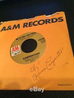 Carpenters Karen Carpenter Autographed Vinyl 45 Hand- Signed Deceased Richard