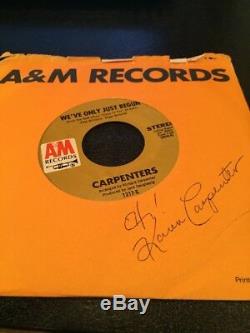 Carpenters Karen Carpenter Autographed Vinyl 45 Hand- Signed Deceased Richard