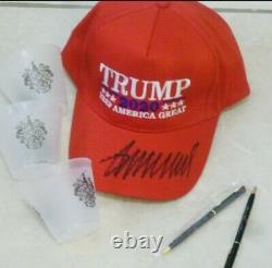 Donald Trump Hat Hand Signed WithCOA Autograph RED MAGA KAG CAP + Golf Extras