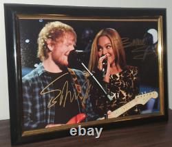 Ed Sheeran And Beyonce Knowles Hand Signed With Coa Framed Autograph