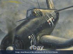 Ensign Jesse Brown Devotion F4U Corsair art autographed by Tom Hudner & more