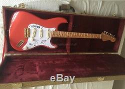 Fender Fiesta Red Stratocaster HAND Signed by The Shadows Hank Marvin, Autograph