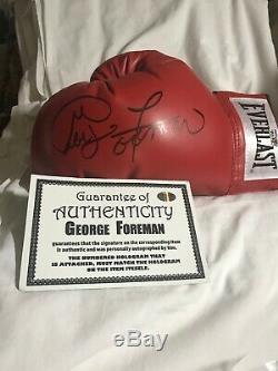 George Forman Autographed Everlast Left Hand Red Boxing Glove (COA)