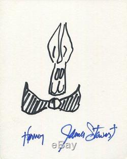 James Stewart Hand Signed Original Harvey Rabbit Drawing Signed Twice Jsa