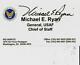 Joint Chiefs Of Staff Michael E. Ryan Hand Signed Business Card Coa