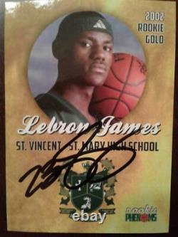 LeBRON JAMES Rookie Gold 2002 Hand-Signed Autographed ROOKIE PHENOMS Card withCOA