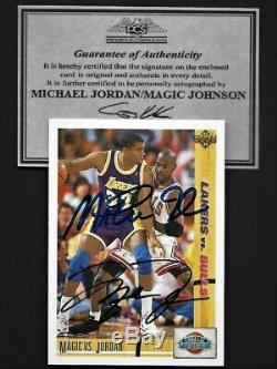 Michael Jordan/Magic Johnson Upper Deck dual hand signed Autograph Card withCOA