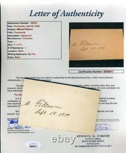 Millard Fillmore JSA Loa Hand Signed 3x5 1858 Cut Autographed