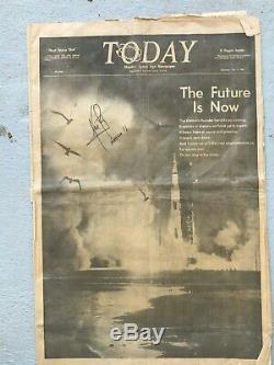 NASA Apollo 11 hand signed Neil Armstrong framed Space Coast Newspaper of Launch