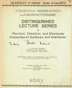 Nobel Prize in Physics Herbert Kroemer Hand Signed Announcement