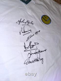 PROOF RETRO SMILEY BADGE 1970s LEEDS UTD HAND SIGNED HOME SHIRT AUTOGRAPH UNITED