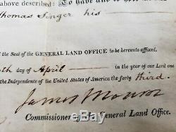 President James Monroe BOLDLY HAND SIGNED Presidential 1819 document