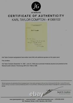 President of MIT Karl Taylor Compton Hand Signed TLS JG Autographs COA