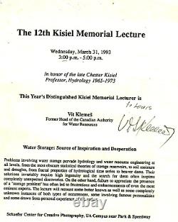 RARE! Canadian Hydrologist Chester Kisiel Hand Signed Announcement Dated 1993