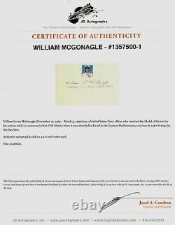 RARE! Medal of Honor William McGonagle Hand Signed 4X6 Card JG Autographs COA