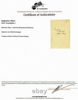 RARE Mother India Katherine Mayo Hand Signed Page JG Autographs COA