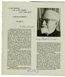 RARE! Paleontology Pioneer George Gaylord Simpson Hand Signed Biography Page