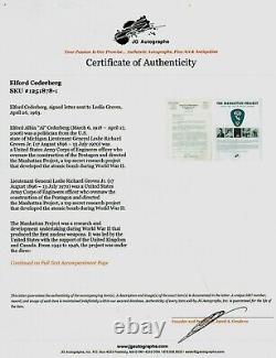 RARE! The Manhattan Project Elford Cederberg Hand Signed TLS JG Autographs COA