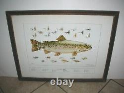 Rare Eldridge Hardie Print Cutthroat Trout And Flies Circa 1970, Hand Signed