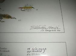 Rare Eldridge Hardie Print Cutthroat Trout And Flies Circa 1970, Hand Signed