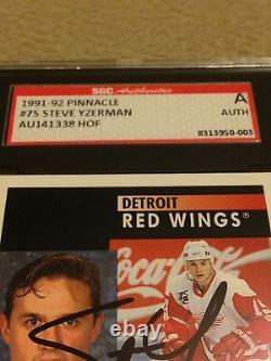 Steve Yzerman VINTAGE HAND SIGNED ON CARD 1991 Pinnacle SGC CERTIFIED COA RARE