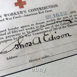 THOMAS EDISON JSA LOA Hand Signed Autograph Red Cross WWI Fund Card