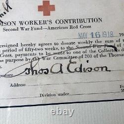 THOMAS EDISON JSA LOA Hand Signed Autograph Red Cross WWI Fund Card
