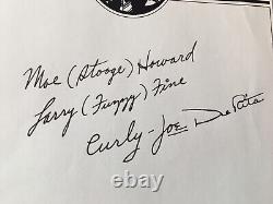 THREE STOOGES MOE LARRY CURLY Hand Signed Autographed 6.5 X 9.5 STATIONERY WithCOA
