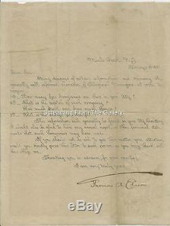 Thomas Edison Hand Signed Document Autographed 1888