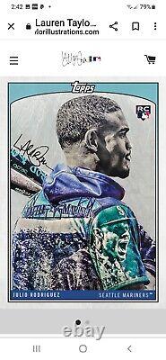 Topps X Lauren Taylor Julio Rodriguez Rookie RC Artist Signed in hand