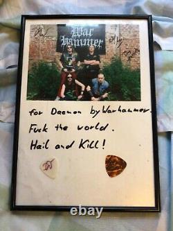 Very rare hand signed WARHAMMER black metal band photo and plectrums