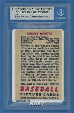 1951 Bowman Autographed Mickey Mantle #253 Bgs Certified Yankees Carte En Céramique