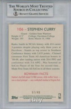 2009 Bowman Black Stephen Curry Rc Bgs 9 Mint /48 Rookie Ssp Rare Faible Pop