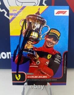 2022 Topps Now F1 Charles Leclerc, pilote de Ferrari, signé à la main, vainqueur du Grand Prix de Bahreïn de Formule 1.