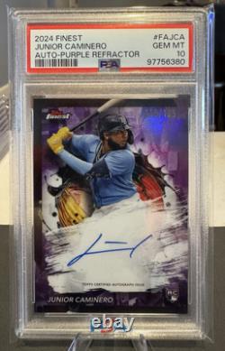 2024 Topps Finest - #FA-JCA Junior Caminero Autographe Refracteur Violet/125 PSA 10
