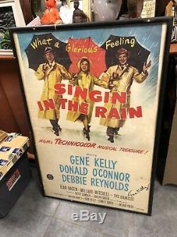 Affiche De Cinéma Autographiée Et Signée À La Main De Gene Kelly Chantant Sous La Pluie, Encadrée