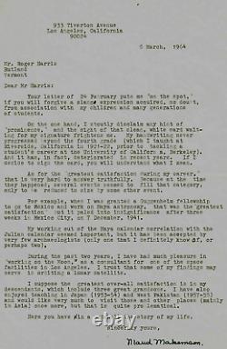 Archéoastronomie Maud Makemson, lettre signée à la main et datée de 1964