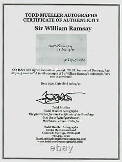 Archéologue écossais William Ramsay Carte signée à la main 3X5 COA